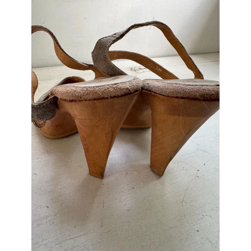 70s Suede Heels Open Toe Shoes Blue Gray Vintage Danielle 7